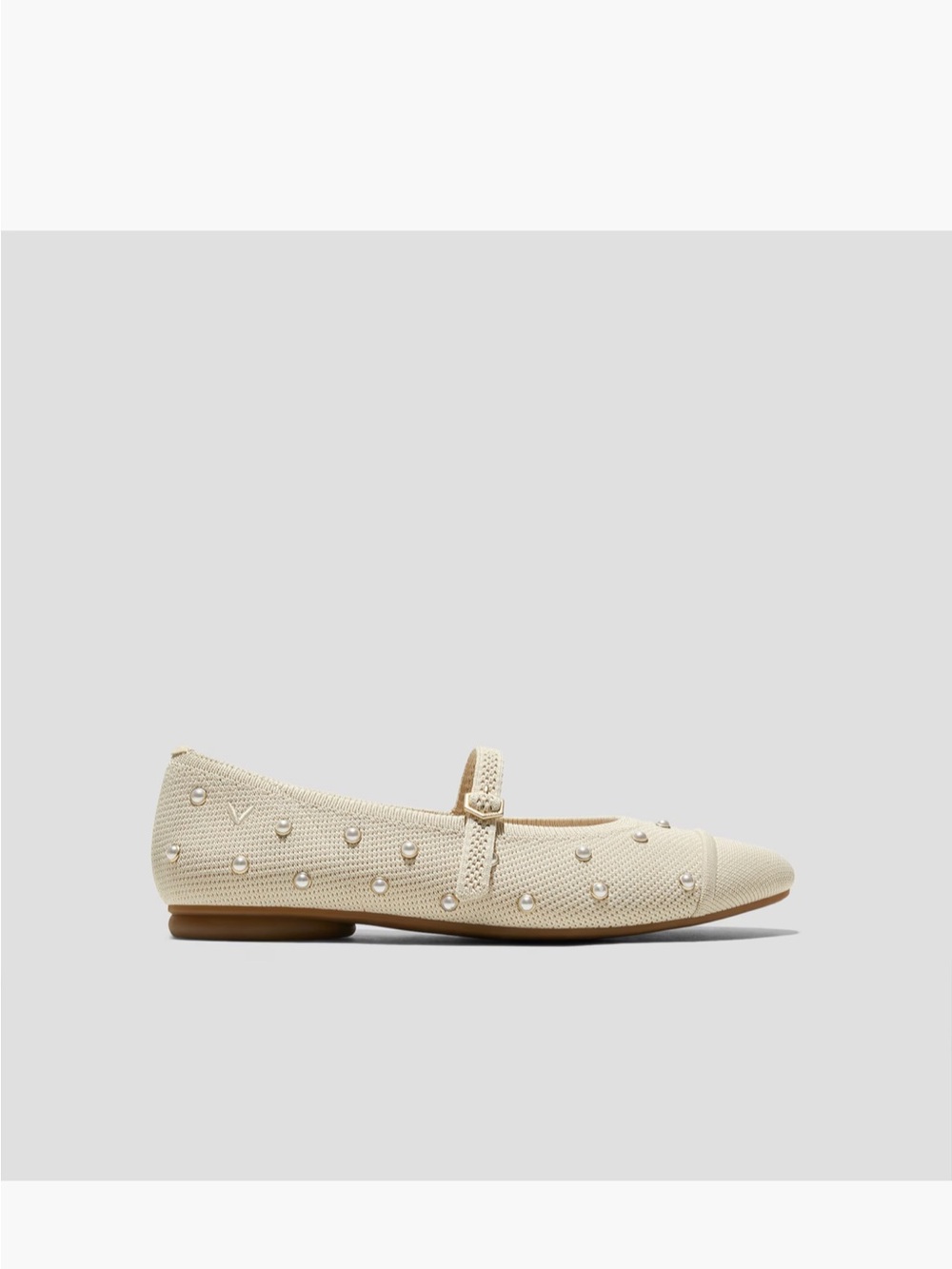 Vivaia Tamia Pearl-Studded Cream Mary Jane Flat